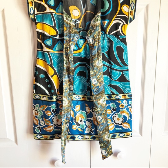 Hale Bob Colorful Print 100% Silk Boho Mini Dress / Tunic Top - Picture 7 of 11